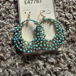 Elegant Gold and Turquoise Beaded Hoop Earrings 4